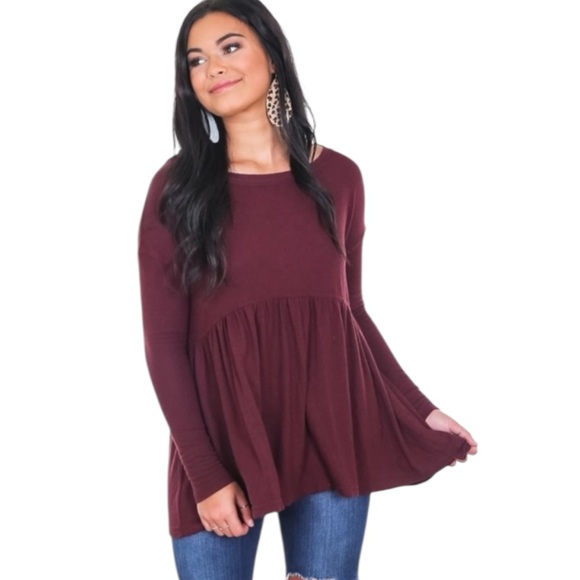 Free People Tops - Free People Deep Burgundy Forever Your Girl Babydoll Top, XL